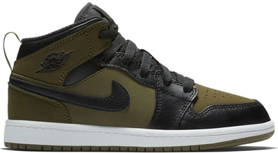 Pre-owned Jordan 1 Mid Olive Canvas (ps) In Olive Canvas/black-white