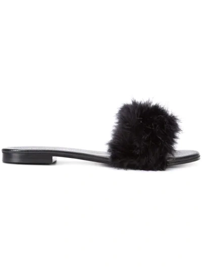 Avec Modération Bora Bora Feather-embellished Slide Sandal, Black