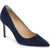 Manolo Blahnik Bb Pointy Toe Pump In Navy Suede