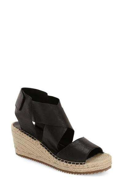 Eileen Fisher Willow Espadrille Platform Wedge Sandals In Black