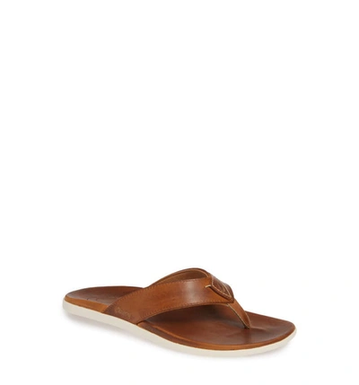 Olukai Men's Nalukai Leather Flip-flop Sandal In Fox/ Fox Leather