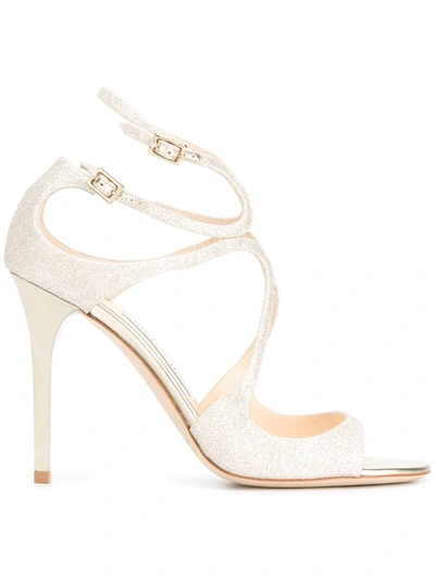 Jimmy Choo Platinum Ice Lang 100 Leather Sandals In Metallic