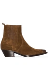 Saint Laurent Brown Cowboy Ankle Boots In Suede