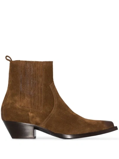Saint Laurent Brown Cowboy Ankle Boots In Suede