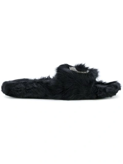 Chiara Ferragni 10mm Embellished Eye Lamb Fur Sandals In Black