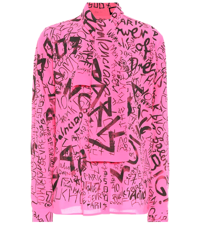 Balenciaga Printed Tech Crepe Blouse In Fluo Pink,black