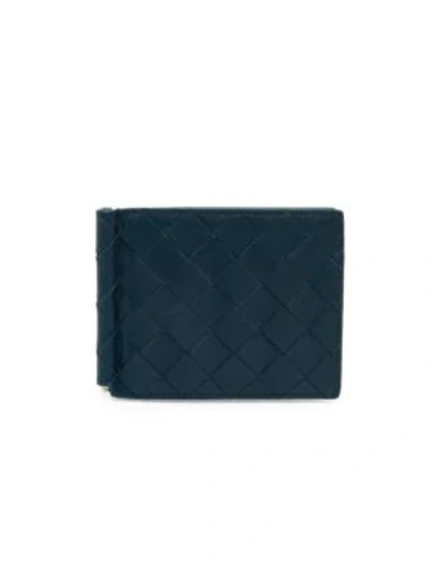 Bottega Veneta Men's Intrecciato Leather Money Clip Wallet In Deep Blue