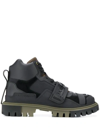 Dolce & Gabbana Trekking-style Ankle Boots With Logo In Black