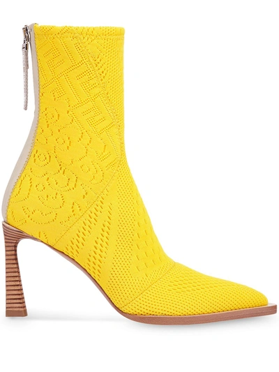 Fendi Fframe Jacquard Pointed-toe Ankle Boots In Yellow