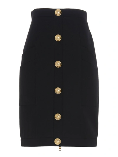 Balmain Button Front Pencil Skirt In Black