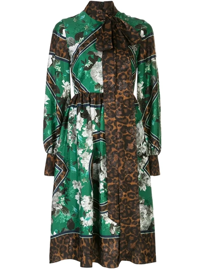 Erdem Medina Rose Wallpaper & Leopard-print Midi Dress In Green