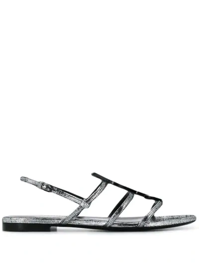 Saint Laurent Cassandra Metallic Leather Slingback Sandals In Silver