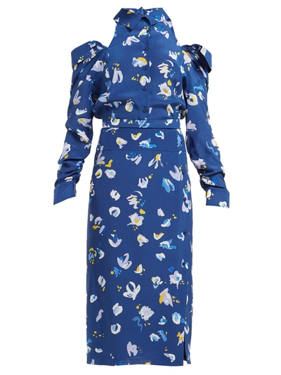 Altuzarra Chiara Cold-shoulder Floral-print Silk Crepe De Chine Midi Dress In Dusk