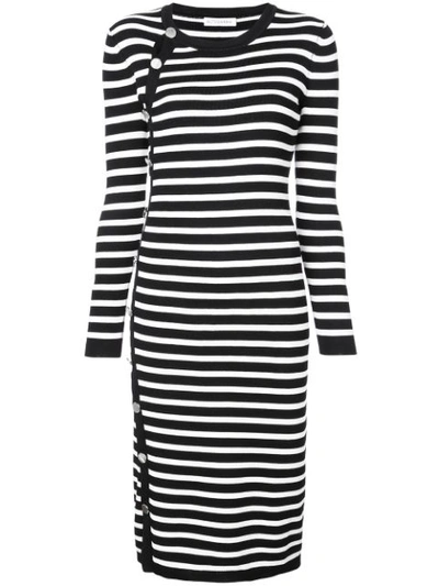 Altuzarra Button-side Crewneck Long-sleeve Striped Knit Sweaterdress In Black And White