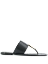 Tory Burch Patos Disk Leather Flat Slide Sandals In Perfect Black
