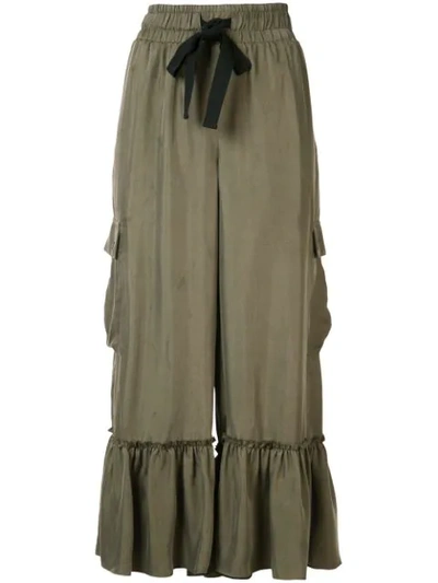 Cinq À Sept Prisilla Cupro Ruffle-hem Wide-leg Culottes, Olive In Green