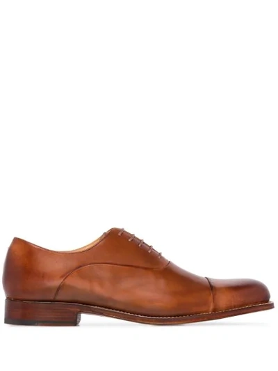 Grenson Bert Hand-printed Oxford Shoes In Brown