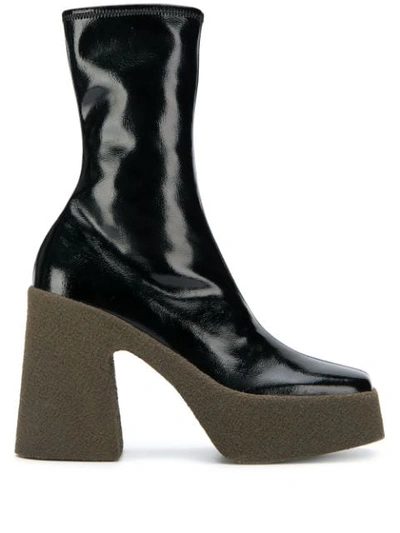 Stella Mccartney Patent Faux-leather Platform Ankle Boots In Black