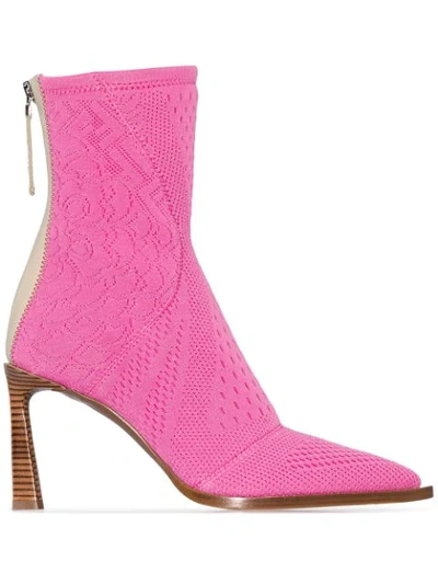 Fendi 85mm Knit Heeled Boots In Pink