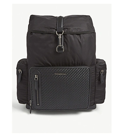 Ermenegildo Zegna Pelletessuta™ Leather-trimmed Nylon Backpack In Black