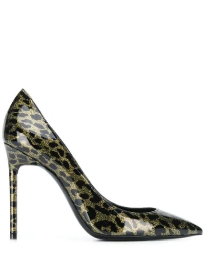 Saint Laurent Anja Pumps In Patent Leather With A Leopard Print In Brown