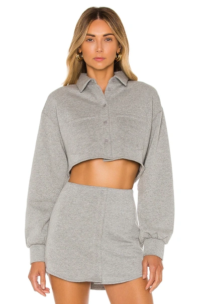 Danielle Guizio Fleece Button Up Top In Grey