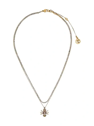 Alexander Mcqueen Swarovski Crystal Pavé Spider Double Chain Necklace In Metallic