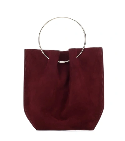 The Row Micro Flat Circle Suede Bucket Bag In Dark Purple