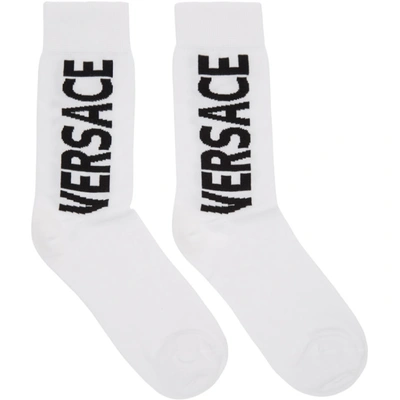 Versace White And Black Logo Printed Socks