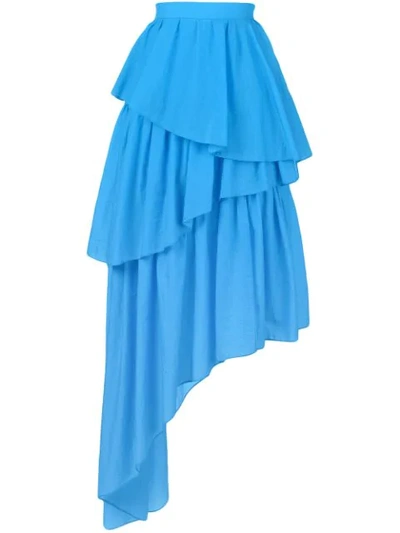 House Of Holland Asymmetric Tiered Shell Midi Skirt In Blue