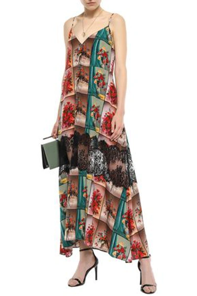Stella Mccartney Lace-paneled Printed Silk Crepe De Chine Maxi Slip Dress In Multicolor