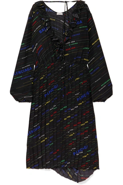 Balenciaga Ruffled Printed Silk Crepe De Chine Midi Dress In Multicolor