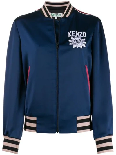 Kenzo Embroidered Detail Bomber Jacket In Blue