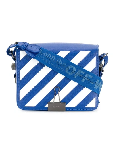 Off-white Blue Women's Diagonal Stripe Binder Clip Crossbody Bag