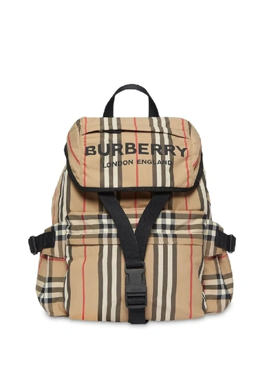 Burberry Neutral Men's Logo Print Icon Stripe Nylon Backpack In Grey