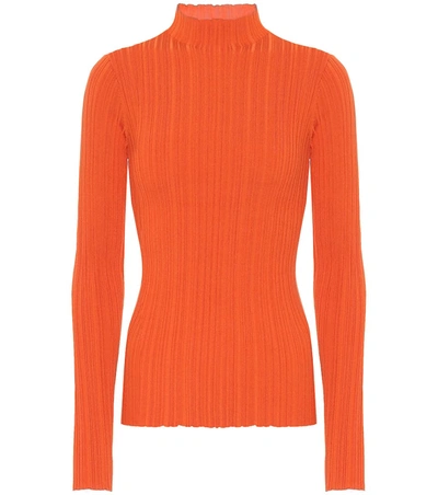 Acne Studios High-neck Ribbed Cotton-blend Top In Mock-neck Ribbed Sweater