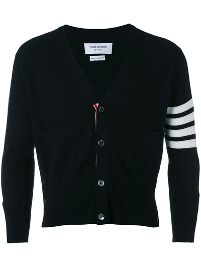 Thom Browne Intarsia Stripe Wool Cardigan In Grey