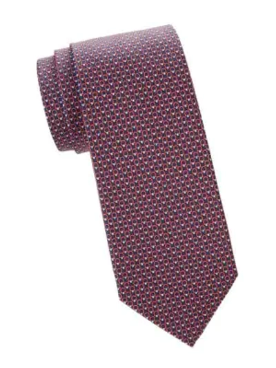 Ferragamo Gancini Print Silk Tie In Red