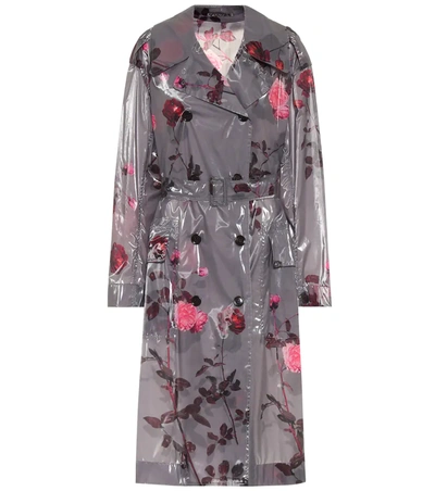 Dries Van Noten Floral Laminated Trench Coat In Grey