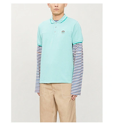 Kenzo Tiger-embroidered Cotton-piqué Polo Shirt In Aqua