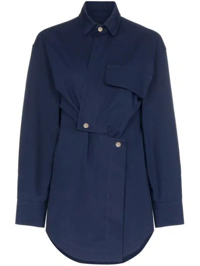 Markoo Asymmetric Snap Front Top In Blue