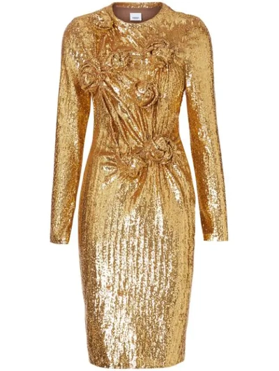 Burberry Hand-gathered Detail Sequinned Dress In Gold