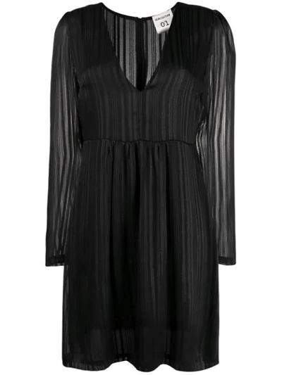 Semicouture Striped Long-sleeved Dress In Nero