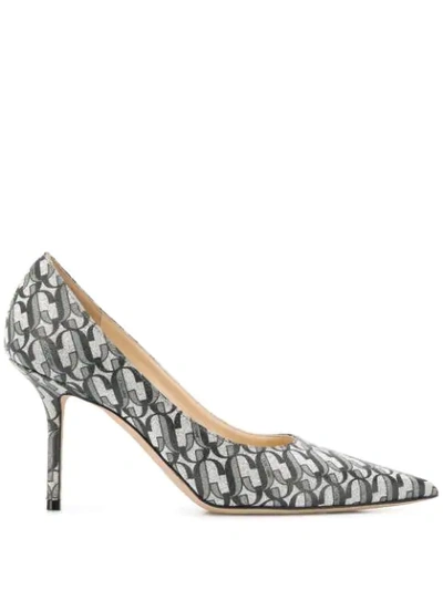 Jimmy Choo Love 85 Monogrammed Glitter Leather Courts In Grey