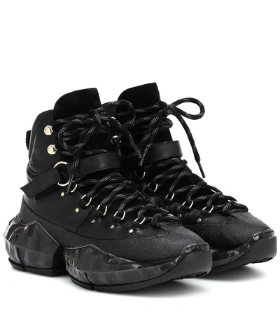 Jimmy Choo Diamond Hike/f Leather And Suede Sneakers In Black