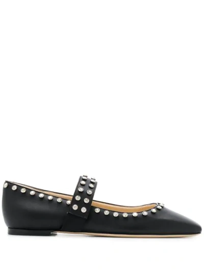 Jimmy Choo Minette Flat Black Nappa Leather Ballet Flats With Crystal Embellishment
