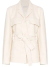 Low Classic Tie-waist Long-sleeve Jacket In White