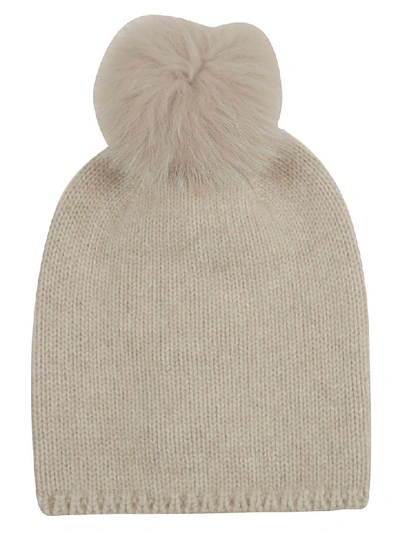 Max Mara Fur-top Beanie In Off-beige