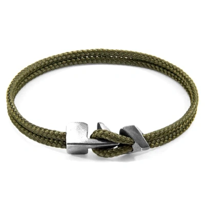 Anchor & Crew Khaki Green Brixham Silver & Rope Bracelet