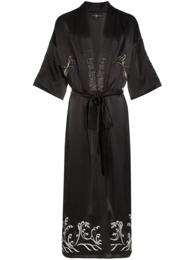 Edward Crutchley Embroidered Kimono Coat In Black